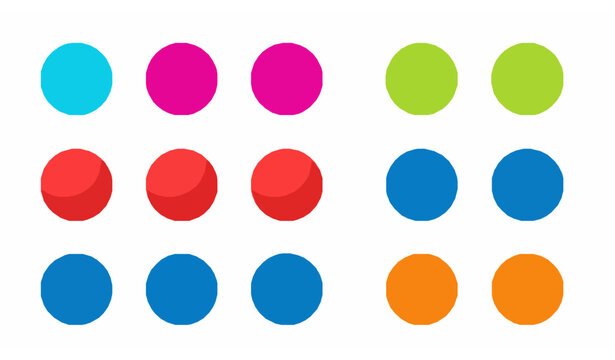 Multicolored bouncing balls flat vector icons isolated on white