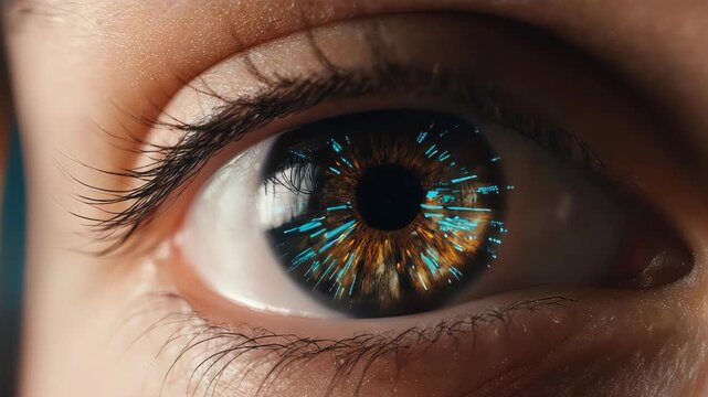 Side-profile macro of an eye. Studio lighting. Clear view of the lens and pupil dilating. Professional medical documentary style, ultra-clean aesthetic