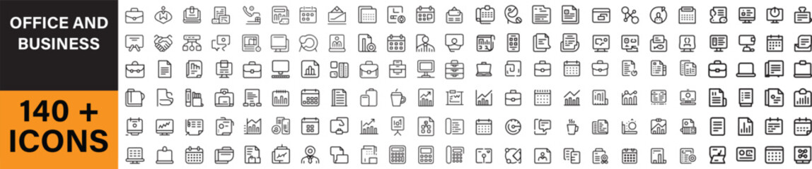 Fototapeta premium Office and Business icon set Editable line icons. Vector illustration icon