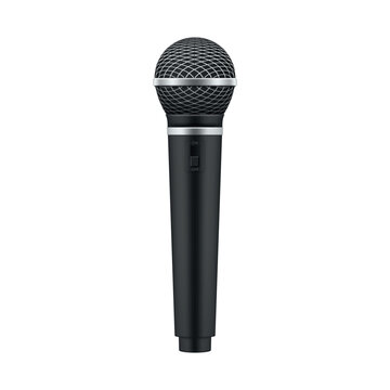Black microphone on white background in vector format for audio and music use in various projects and settings