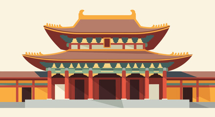 Traditional Chinese Pagoda Style Temple Building.