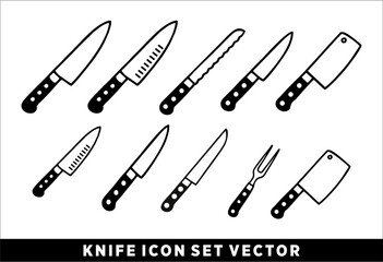 Knife Icon Set Vector in Black and White Style