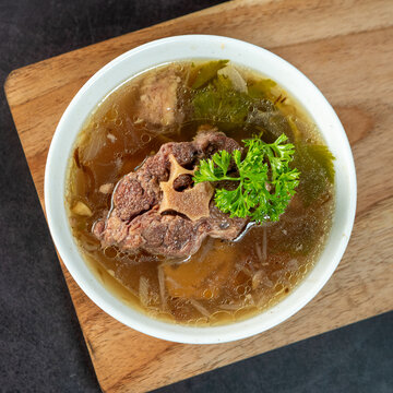 Hot Indonesian Oxtail Soup Served in Clear Savory Broth