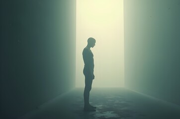 Obraz premium Figure Standing in Light of an Open Doorway