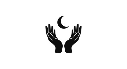 Obraz premium Black hands reaching for crescent moon.