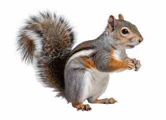 Obraz premium Adorable squirrel standing on hind legs holding nut