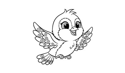 Cute Baby Bird Flying Cartoon Coloring Book Page for Kindergarten Animal Printable Vector © Mousumi