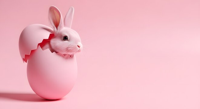 Easter day celebration with pink easter egg bunny