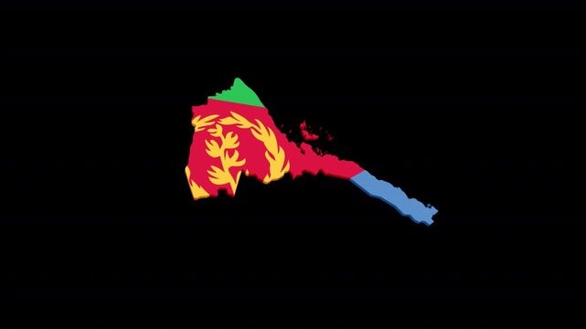 Eritrea Map Animation Filled with National Flag, Alpha Channel Included