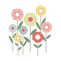 Colorful Cartoon Flowers Garden Illustration