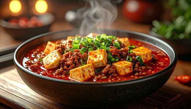 Sichuan Style Mapo Tofu Spicy Asian Cuisine Close Up
