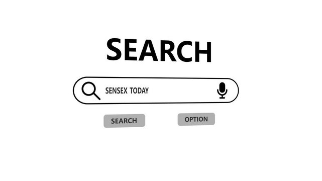 Search bar interface with the text SENSEXTODAY displayed on a white background internet online