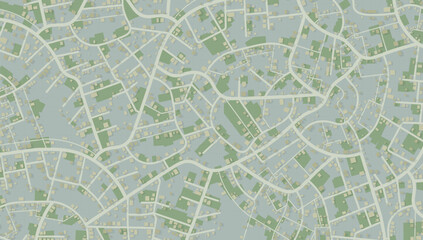 Seamless Top View City Map Pattern with Green Areas
