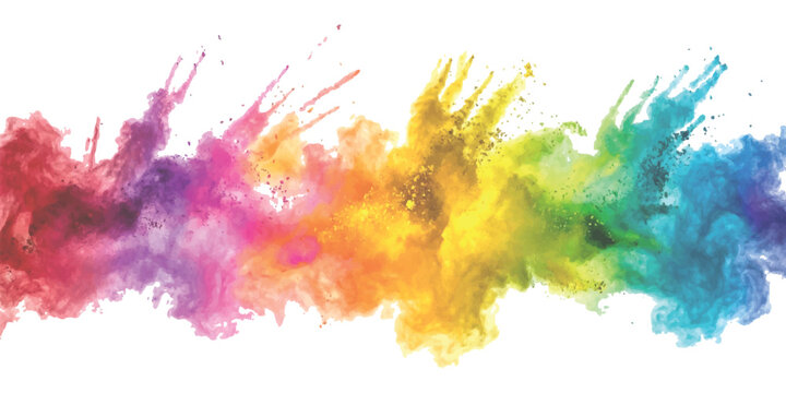 Abstract rainbow color powder explosion splash on white background vibrant vector illustration for creative festival and celebration design