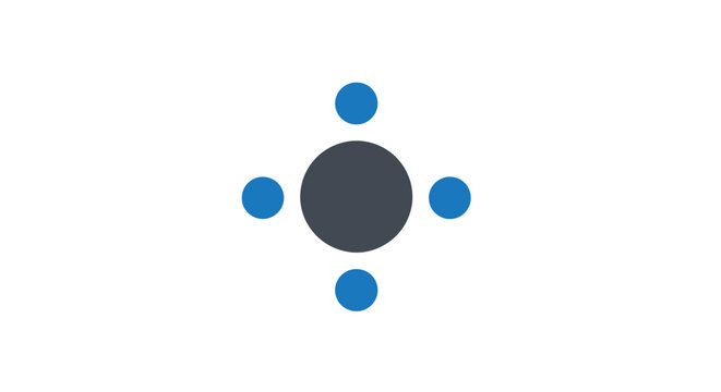 Blue and Grey Atomic Structure Icon.