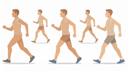 Fototapeta premium An illustration of a man running in various poses, showcasing different stages of movement