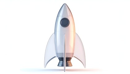 Shiny Silver Rocket Ship Ready for Launch on White Background.
