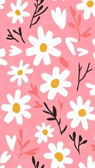 Obraz premium Pink background with white flowers and black leaves elegant floral arrangement on a vibrant pink backdrop featuring delicate white blossoms and contrasting dark foliage