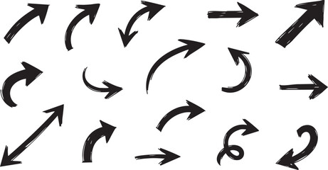 Black Arrow Icons Set: Hand-Drawn Directional Arrows 