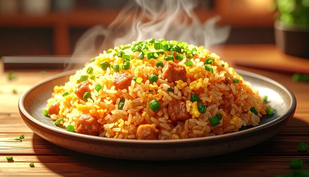Japanese Style Egg Fried Rice Asian Cuisine Close Up
