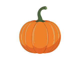 Obraz premium A stylized round orange pumpkin with a curved green stem on a white background