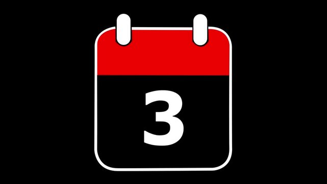 Red and Black Calendar Icon with Number 3, Simple Graphic Design for Date and Appointment Planning