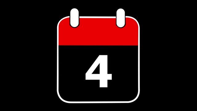 Red and White Calendar Icon Showing Number 4 on Black Background, Simple Modern Design, Graphic Element for Planning