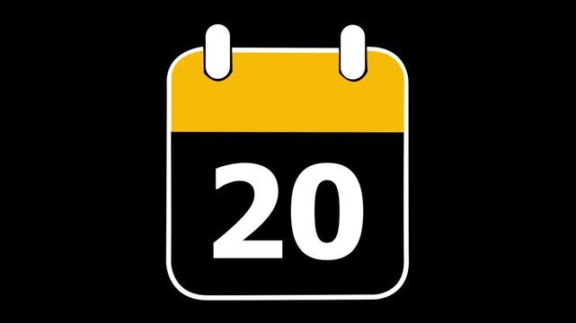 Calendar Page Showing Number 20, Simple Icon Graphic Design, Yellow and Black Color Scheme