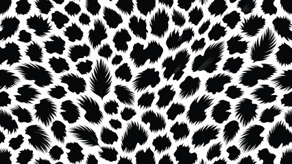 Dynamic Leopard Print Skin Pattern Wildlife Animal Camouflage Design with Irregular Black Spots on White Movement © Merisca