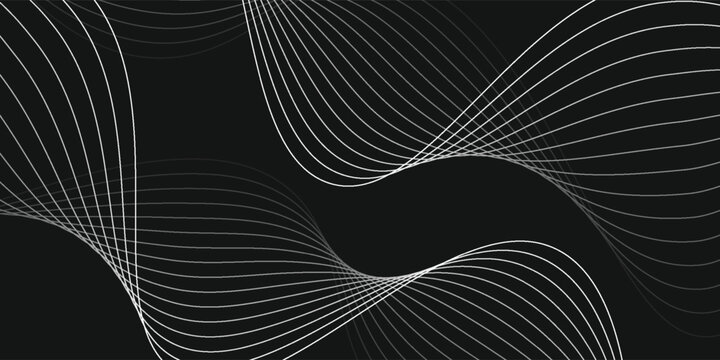 Wave of flowing vanishing particles vector abstract background, curvy lines dots in motion over black relaxing illustration, smoke like image.