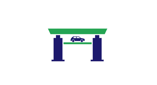 Car on Lift in Garage Setting.