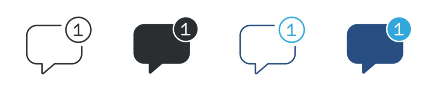 Message notification icon set, chat bubble with badge symbol, new alert vector illustration