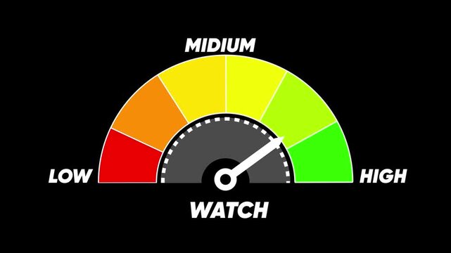 Semi- Circular Gauge Meter Showing a Low Watch Level on a Black Background dial indicator