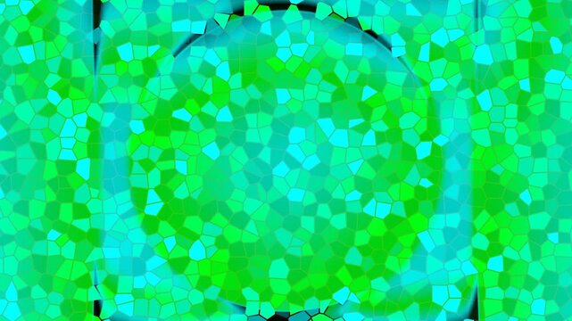 Dynamic neon pixelation scene with central glowing circle, vibrant halo, gradient depth, captured from a viewpoint in a graphic environment