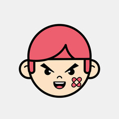 Fototapeta premium Cartoon face illustration with a red hair and a plaster