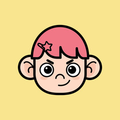 Obraz premium Cartoon illustration of a smiling girl with pink hair and star hair clip