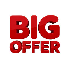 Red big offer text with bold and thick font style isolated on transparent background