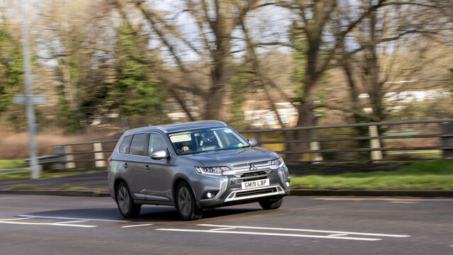 Milton Keynes,Bucks,UK - Feb 24th 2026: 2019 Mitsubishi Outlander SUV car driving on a British road