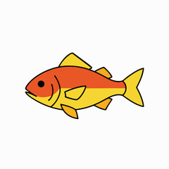 Illustration of a two-tone goldfish with black outlines; a design-style aquatic pet with vibrant orange and yellow colors on a white backdrop