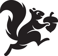 Obraz premium Playful Squirrel Holding Acorn in Minimalist Black Silhouette