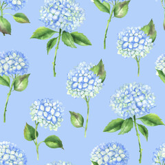 Seamless pattern of blue hydrangeas blue