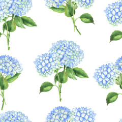 Seamless pattern of hydrangea bouquet white
