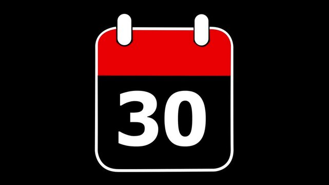 Bold Red and Black Calendar Icon Illustrating Day 30 for Scheduling, Planning, and Important Reminders