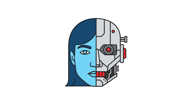 Cyborg woman with robotic face half.