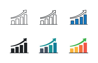 Fototapeta premium Market growth icon showing ascending bar charts with a rising arrow, representing economic expansion, financial trends, and