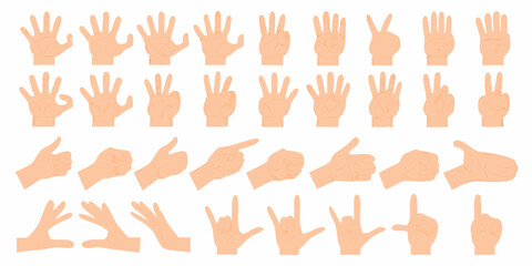 Collection of orange hand silhouettes displaying various gestures and signs