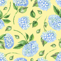 Seamless pattern of hydrangeas yellow
