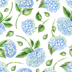 Seamless pattern of hydrangeas