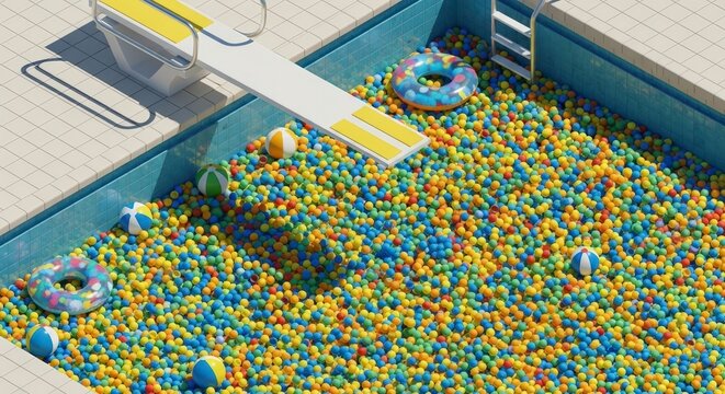 Swimming Pool Filled with Colorful Plastic Balls.