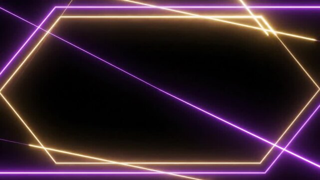Abstract geometric neon light frame with black background for presentation